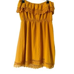 Shein yellow ruffled strapless dress size large fits more like xl